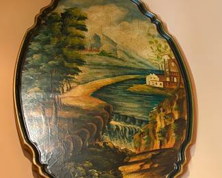 Vintage oval landscape painting