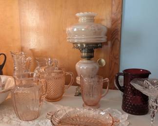 Lusterware and pink glass