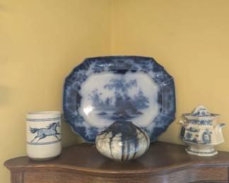 Flow blue platter and ceramics