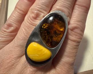 Beautiful Butterscotch & Baltic Amber Ring