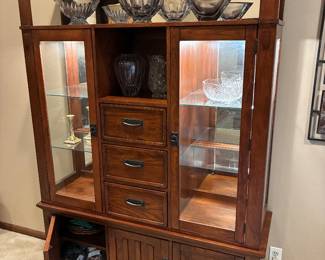 Solid wood cabinet in 2 pieces for easier moving. 54” wide x 17” deep x 80” high.