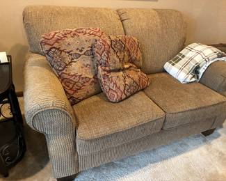 Matching love seat by Cochran of Canada, 64” wide x 40” deep x 18” at cushion.