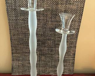 Celeste candlestick holders by Orrefors. 13” tall and a very rare 16 1/8” tall.