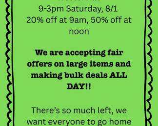 461 Buckstone Pl. Westerville 93pm Saturday We are accepting fair offers on large items and making bulk deals ALL DAY Theres so much left, we want everyone to go home with a packed car