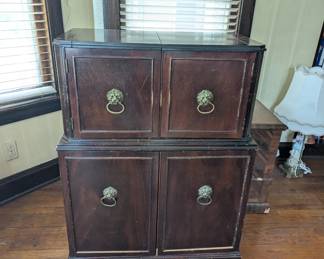 Antique bar cart with original glassware