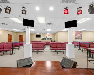 Chairs, monitors, house speakers 