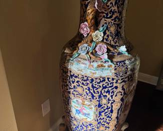 Very Large Hand Painted Asian Vase
