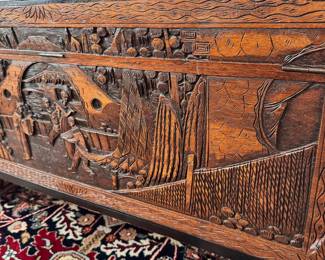 Carved Trunk with Glass Top