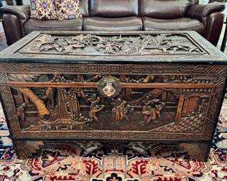 Carved Trunk with Glass Top