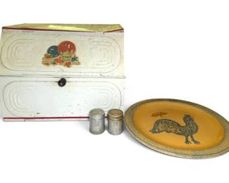 Antique Metal Bread Box, Small Wood Storage Cabinet,  More