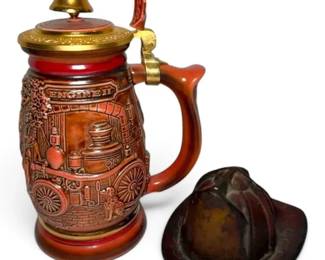 Avon Fire Fighter Stein  Cast Iron Fire Fighter Helmet