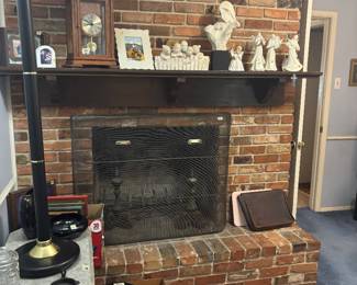 Fireplace screen & irons, sculptures 