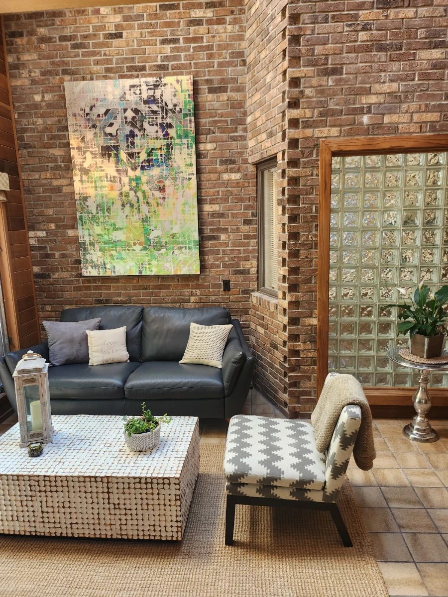 Leather sofa art table