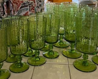 Vintage Bryce Textured Waffle Green Glass Set 