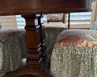 Dining Table w 2 Leaves, 1 Arm Chair and 5 Side Chairs  w Custom Fabric