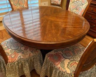 Dining Table w 2 Leaves, 1 Arm Chair and 5 Side Chairs  w Custom Fabric