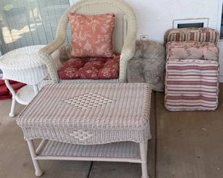 Wicker Chair, Wicker Table, Cushions