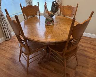 Oak Claw Foot Table w 4 Pressed Back Chairs