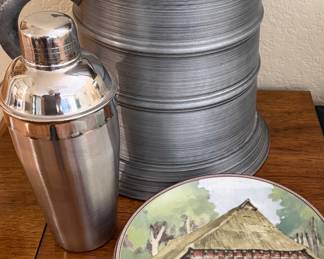 Stainless Shaker, Ice Bucket, Decorative Plates