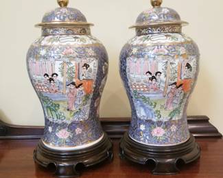 Famille Rose ginger jars, pair