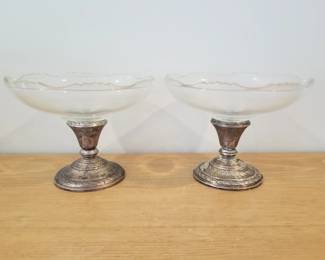 Sterling and Glass Compotes - Pair