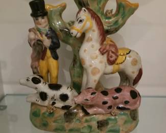 Staffordshire style huntsman spill vase