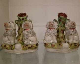 Staffordshire style poodle spill vases