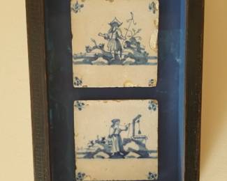 Antique framed Delft tiles
