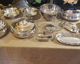 Assorted silver plated serving pieces