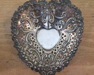 Sterling Heart Shaped Filigree Footed Trinket Bowl