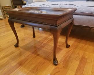 Queen Anne style coffee table with glass tray top