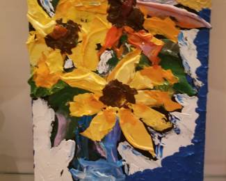 Small impasto painting, Sunflowers. 