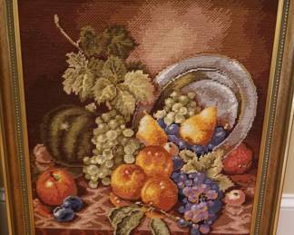 Framed needlepoint harvest picture