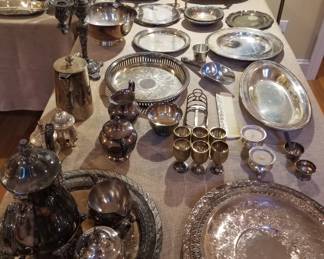 Assorted silver plated serving pieces