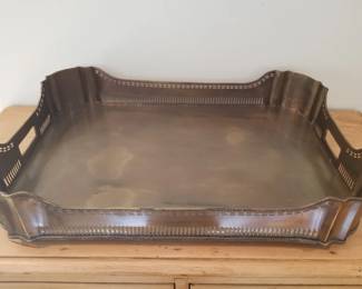 Footed brass tray with pierced gallery