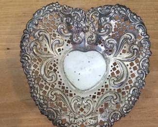 Sterling Heart Shaped Filigree Footed Trinket Bowl