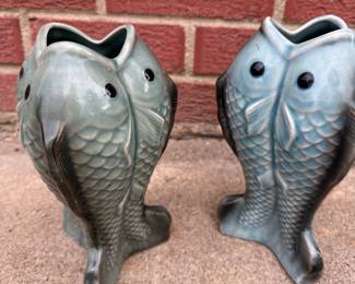 Two very unique Mid Century Fish Vases