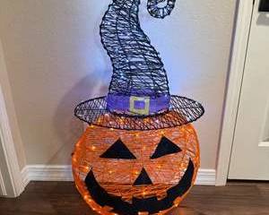 Lighted Jack-O'-Lantern Halloween Decoration with Witch Hat