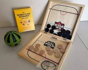 Tabletop Hockey Puck Game, The Worst-Case Scenario Game & Wobble Ball Toy Lot