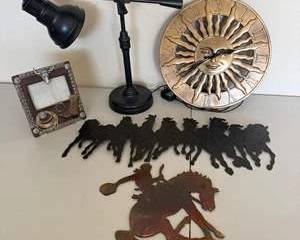 Western Home Décor with Desk Lamp, Metal Wall Art & Decorative Plate