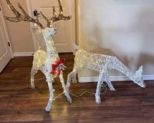 Pair of Lighted Wireframe Reindeer Holiday Decorations