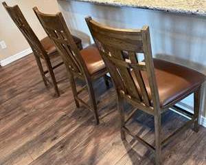 Set of 3 Counter-Height Bar Stools with Leather Cushioned Seats