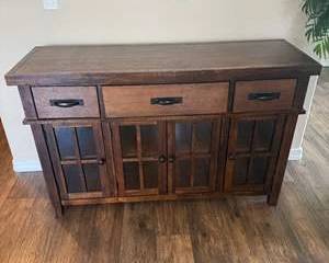 Mission-Style Wooden Sideboard Buffet Cabinet with Glass Doors & Drawers