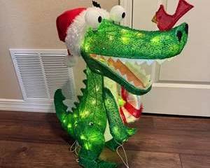 Lighted Alligator Christmas Decoration with Santa Hat
