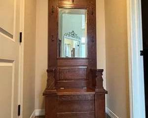 Majestic Wooden Hall Tree Bench with Mirror & Storage Seat