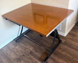 Adjustable Drafting Desk with Black Metal Trestle Base