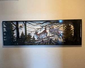 Deer & Forest Scene Sculpture by James Alan Brown - Signed Metal Wildlife Wall Art