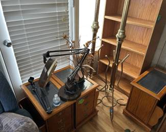 end tables, coat racksm book cases, lamps.