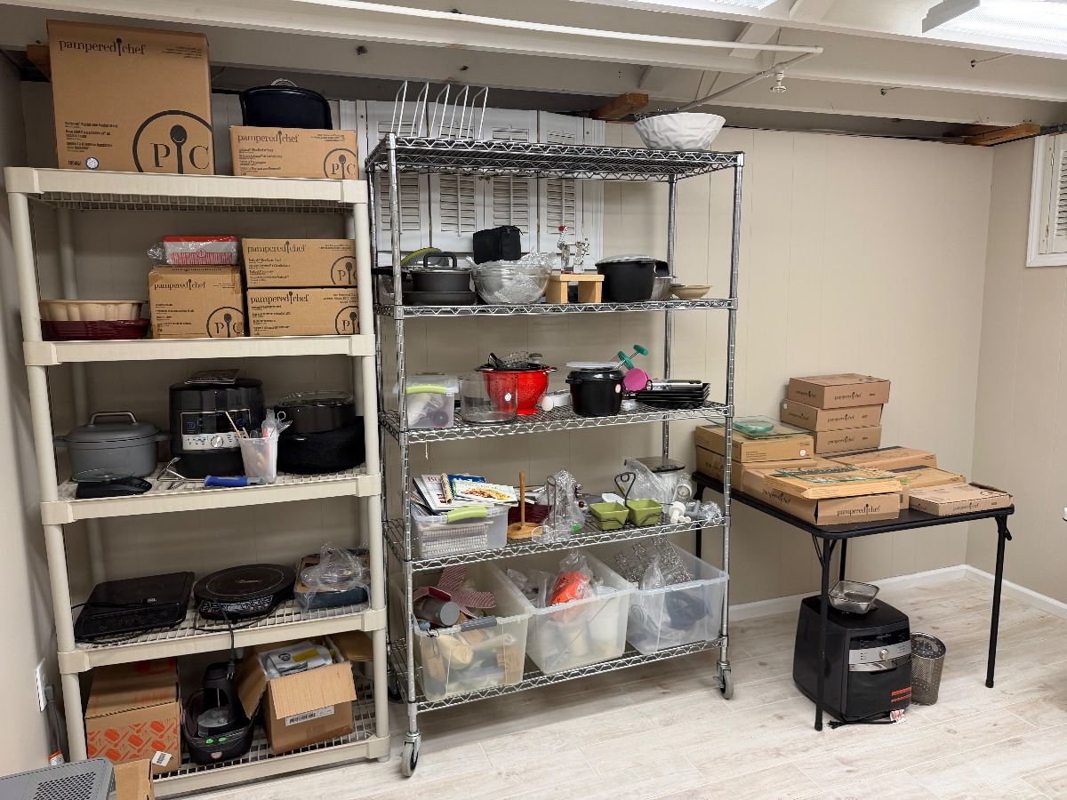 Tons of brand new pampered chef products. Brand new in the box kitchen aid mixers