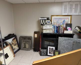 Wall art, mirrors, wall shelves, office supplies, 2 door filing cabinet